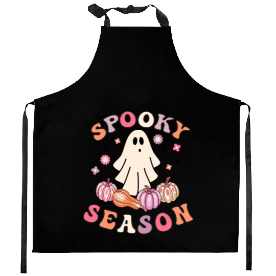 Spooky Season Cute Retro Pumpkin Ghost Gift Kids Kitchen Aprons