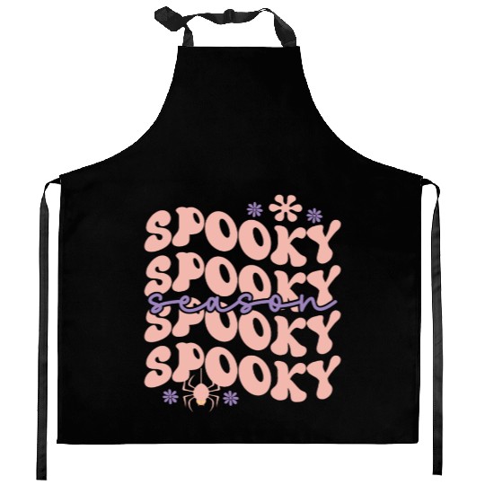 Spooky Spooky Season Cute Retro Wavy Text Design Kitchen Aprons
