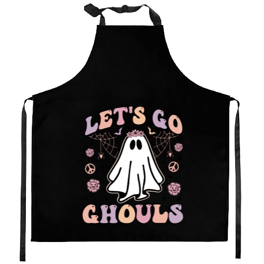 Let's Go Ghouls Scary Retro Ghost Gift For Girls Kitchen Aprons