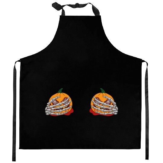 Halloween Pumpkin Boob Skeleton Hand Kitchen Aprons
