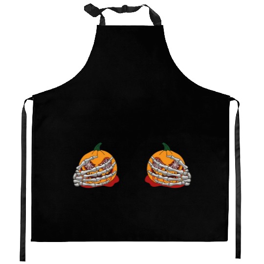 Halloween Pumpkin Boob Skeleton Hand Kitchen Aprons