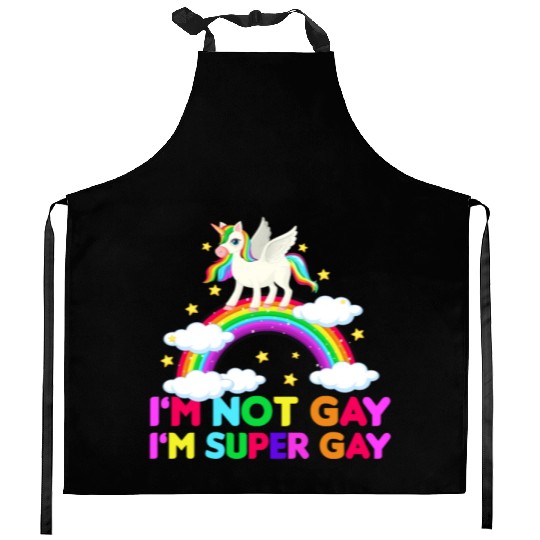 I m Not Gay I m Super Gay - Unicorn Rainbow LGBT Kitchen Aprons