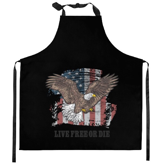 Live Free or Die - Bald Eagle - Grunge American Fl Kitchen Aprons