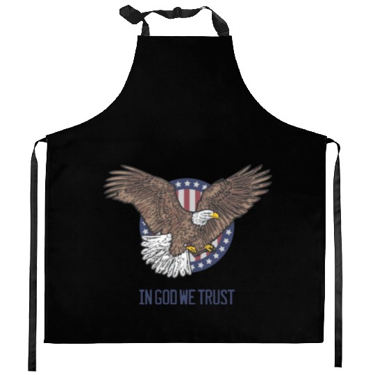 In God We Trust - Bald Eagle - Patriotic Kitchen Aprons