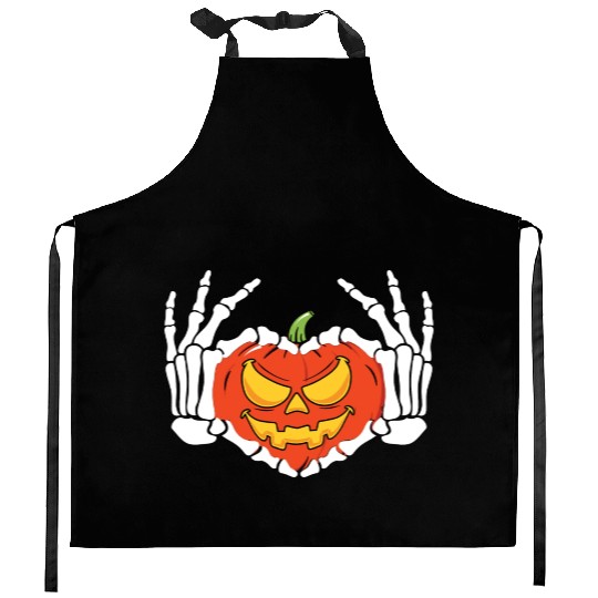 Skeleton Hand Heart Sign Funny Halloween Kitchen Aprons