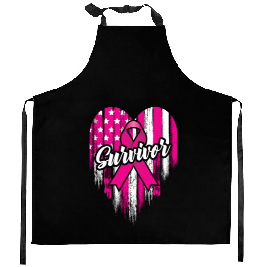 Breast Cancer Survivor Pink Ribbon American Flag Kitchen Aprons