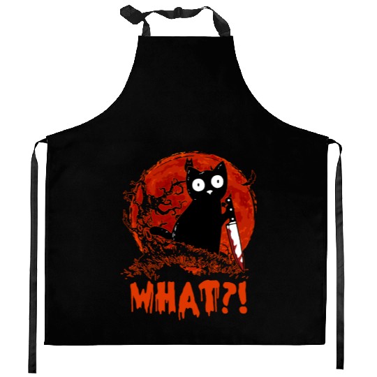 What Murderous BlackCat With Blood Knife Halloween Kitchen Aprons