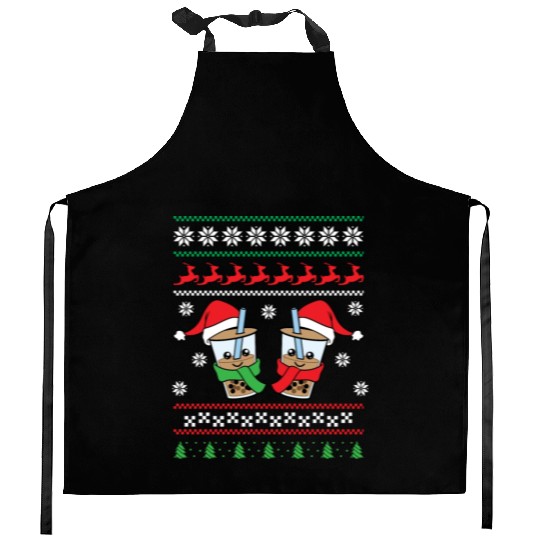 Christmas Bubble Boba Tea Winter Xmas Holiday Kitchen Aprons