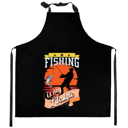 Fishing fish lifestyle fisherman fishing rod Kitchen Aprons