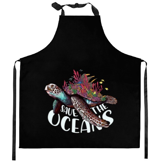 Save The Ocean Sea Turtle Reefs Cartoon Kitchen Aprons
