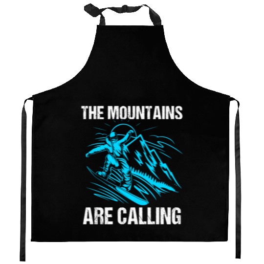 The Mountains Are Calling Funny Snowboarding Kitchen Aprons