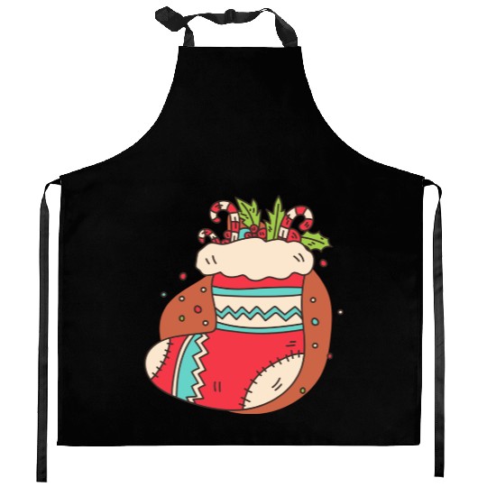 christmas sock with candy canes Kitchen Aprons