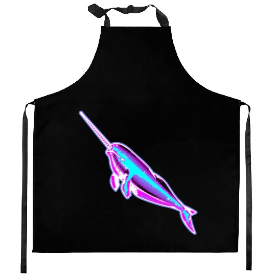Synthwave Narwhal Kitchen Aprons