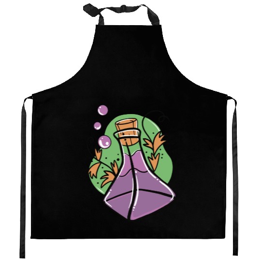 A glass of purple poison with Fall leaves Kitchen Aprons