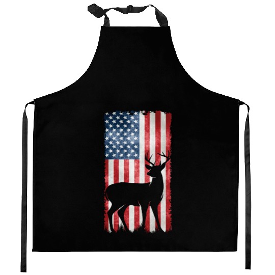 Deer Hunting American Flag Kitchen Aprons