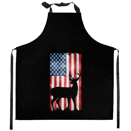 Deer Hunting American Flag Kitchen Aprons