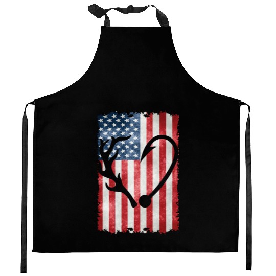 Deer Hunting American Flag Kitchen Aprons