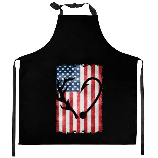 Deer Hunting American Flag Kitchen Aprons