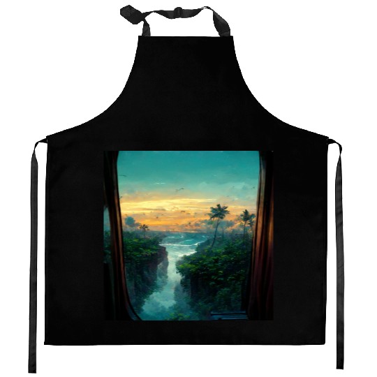 Paradise island painting Kitchen Aprons