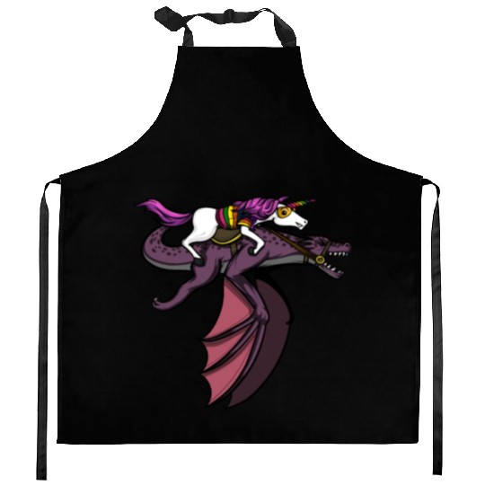 Unicorn Riding Dragon Kitchen Aprons
