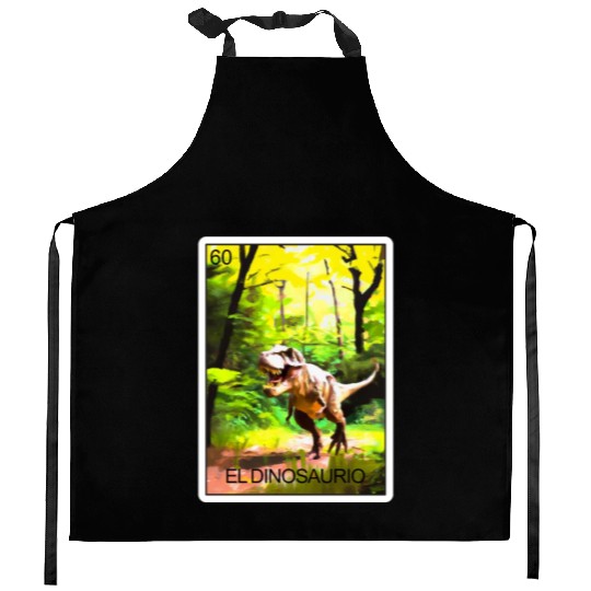 El Dinosaurio Dinosaur Card Mexican Lottery Card Kitchen Aprons