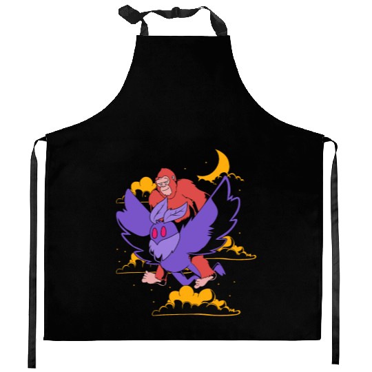 Bigfoot Riding Mothman Funny Cryptozoology Kitchen Aprons