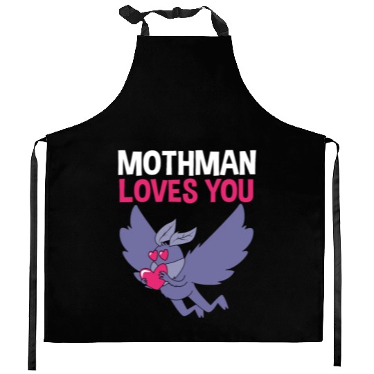 Mothman Loves You Valentines Day Cryptid For Women Kitchen Aprons