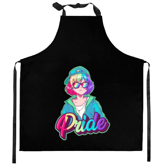 Gay Pride Anime Girl Hip Hop Rainbow Gay Flag LGBT Kitchen Aprons
