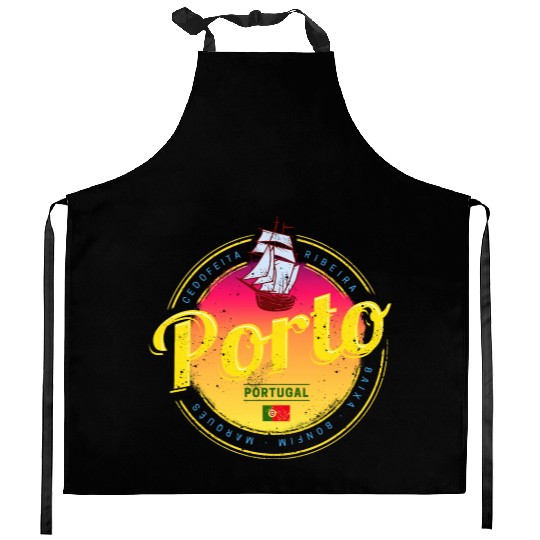 Porto in Portugal Ship Retro Sunset Vintage Kitchen Aprons