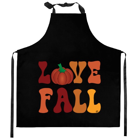 i love fa Kitchen Aprons, Pumpkin Fall Kitchen Aprons,