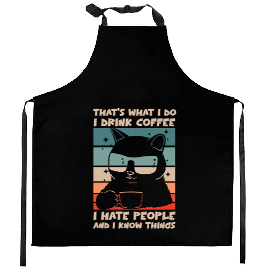Funny Cat I Drink Coffee I Hate People Kitchen Aprons