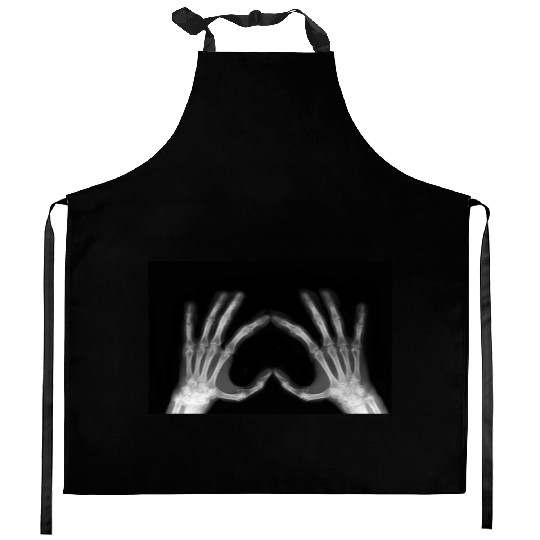 Skeleton Hand Heart Sign Bones Funny Halloween Kitchen Aprons