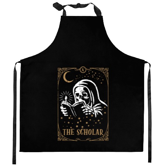 Skeleton Scholar Tarot Card Occult Club Gothic Kitchen Aprons