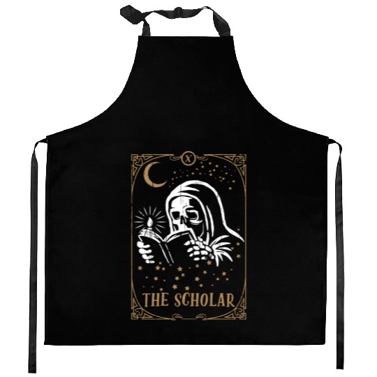 Skeleton Scholar Tarot Card Occult Club Gothic Kitchen Aprons
