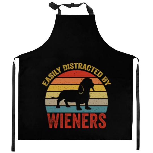 Easily Distracted By Wieners For Dog Lover Kitchen Aprons