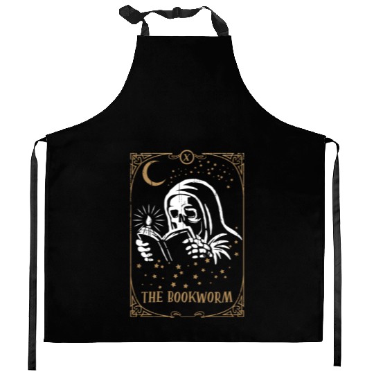 Skeleton Bookworm Tarot Card Occult Club Gothic Kitchen Aprons
