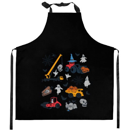 Spooky Construction Vehicles Kitchen Aprons