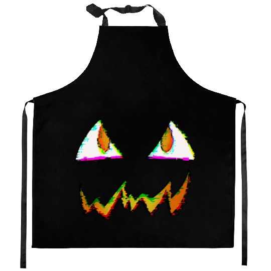Jack O Lantern Face Glitch Kitchen Aprons