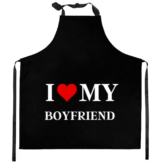 I Love My Boyfriend Black Kitchen Aprons