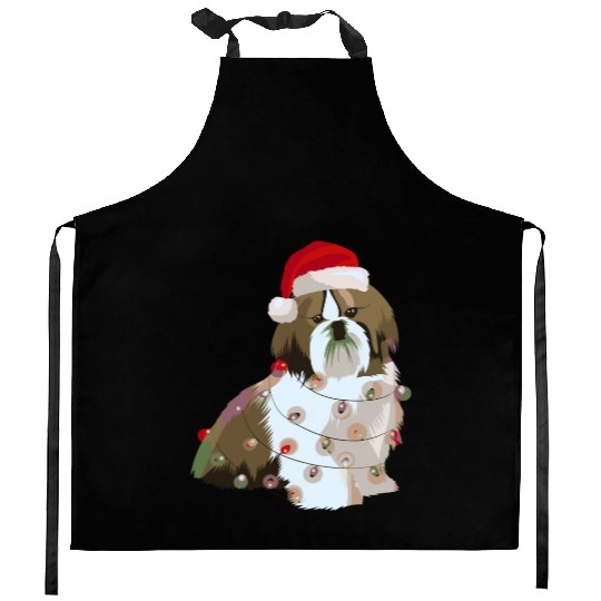Shih Tzu Christmas Lights Xmas Dog Lover Kitchen Aprons