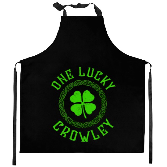 One Lucky Crowley Irish Family 4 Leaf Clover Kitchen Aprons