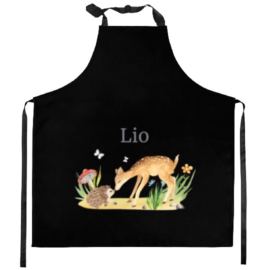 Forest Animal Deer Hedgehog Flowers Name Lio Kitchen Aprons
