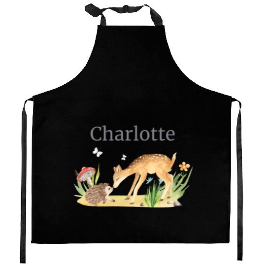 Forest Animal Deer Hedgehog Flowers Name Charlotte Kitchen Aprons