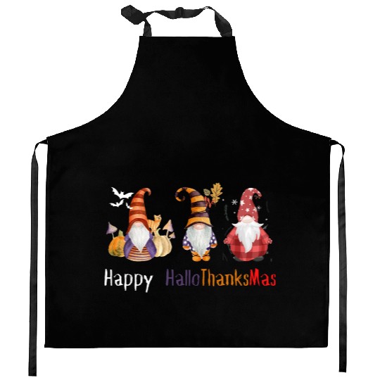 happy hallo thanksmas Thanksgiving gnome Funny Kitchen Aprons