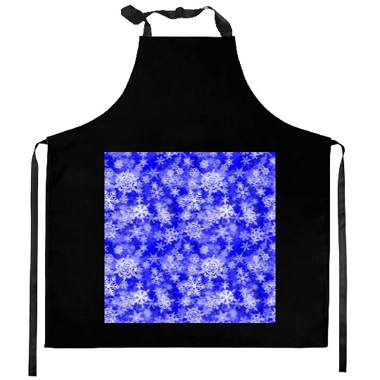 Navy Blue White Snowflakes Pattern Kitchen Aprons