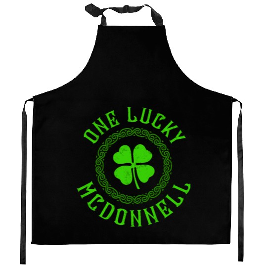One Lucky McDonnell Irish Family Four Leaf Clover Kitchen Aprons