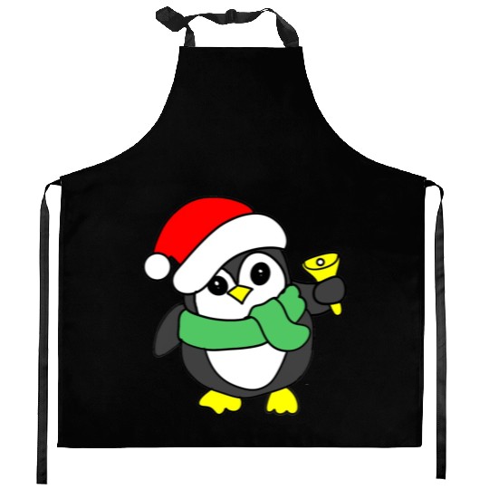 penguin ringing bell Kitchen Aprons