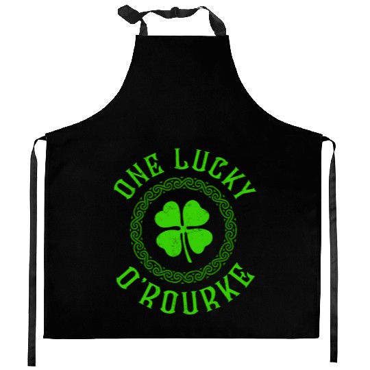 One Lucky O'Rourke Irish Family Four Leaf Clover Kitchen Aprons