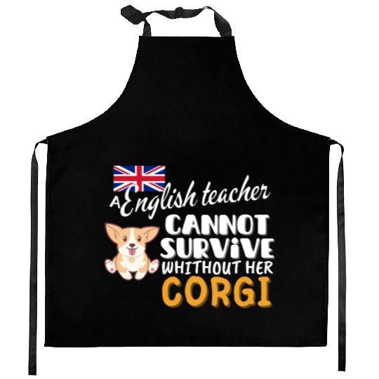 English teacher gift idea for women dog Corgi Kitchen Aprons