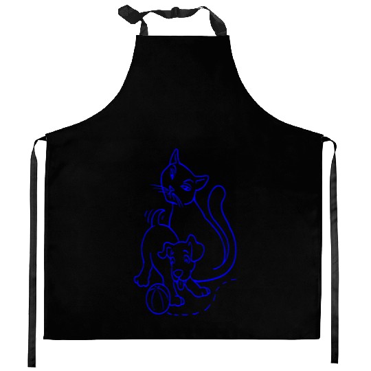 Cat And Dog Blue Kitchen Aprons